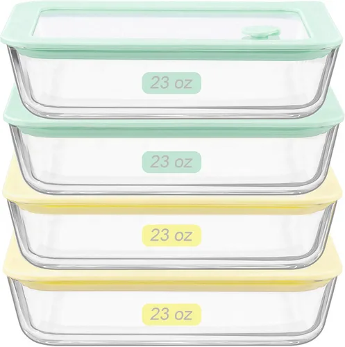 Juego de recipientes de vidrio para alimentos Urban Green con tapa de vidrio, 4 paquetes, recipientes de almacenamiento de alimentos con tapa Verde