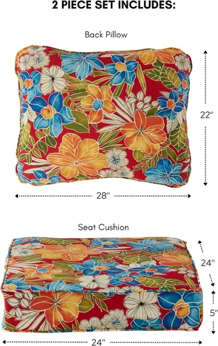 Miniatura 3 de Greendale Home Fashions Juego de cojines para exterior de 2 piezas de asiento profundo, Aloha Carmesí