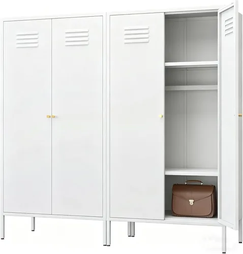 Miniatura 5 de Armario magnético de almacenamiento para puerta, armario de metal resistente de 57 pulgadas con barra para colgar y estantes, armario de acero