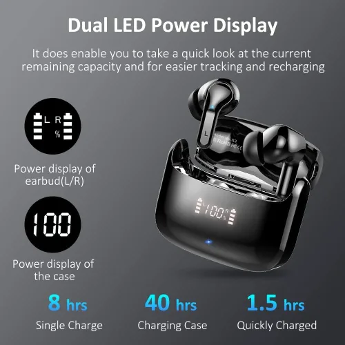 Miniatura 4 de Auriculares inalámbricos, auriculares deportivos Bluetooth 5.4 IPX8 impermeables, auriculares sobre la oreja de 70H con sonido de graves profundos