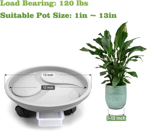 Miniatura 2 de Looca Organizador de plantas con ruedas y bandeja de drenaje, soporte rodante para macetas de 13 pulgadas, organizador de macetas redondas