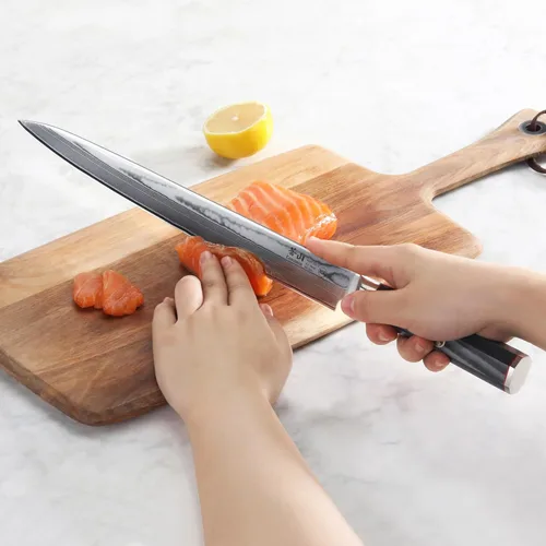 Miniatura 6 de Cangshan YARI Series 501301 - Cuchillo Sashimi de 12 pulgadas con funda, acero de Damasco X-7
