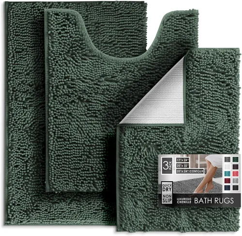 Miniatura 101 de Hearth & Harbor Alfombras de baño, tapete de baño de chenilla - Alfombras de baño lavables a máquina para baño con respaldo antideslizante de goma