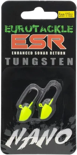 Miniatura 3 de Eurotackle ESR Nano Tungsten Ice Fishing Jig Enhanced Sonar Return 2 Pack Chartreuse