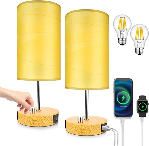 Miniatura 14 de LTBLIGHT Lámpara de mesita de noche con puerto USB + salida de CA, lámpara de escritorio regulable de 3 vías, lámpara pequeña de base blanca