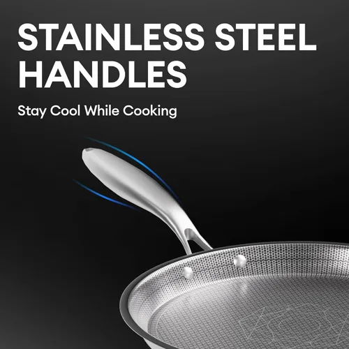 Miniatura 6 de COOKER KING Sartén de acero inoxidable de 10 pulgadas, sartén híbrida antiadherente, sartén, utensilios de cocina revestidos de 3 capas