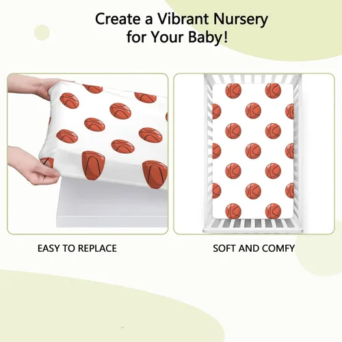 Miniatura 6 de Sábanas bajeras ajustables con temática de baloncesto, sábanas portátiles para cuna para niños pequeños, sábana de bebé para niños y niñas, 24 x 38
