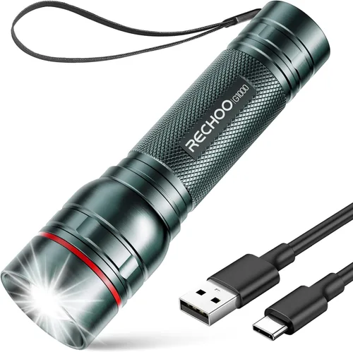 Miniatura 19 de RECHOO Linterna recargable, 1 unidad, luz brillante de grado militar, altos lúmenes con enfoque ajustable y 3 modos de iluminación, linterna LED