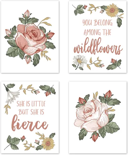 Miniatura 7 de Sweet Jojo Designs Impresiones artísticas de pared de hojas florales rosas y blancas rubor, decoración de habitación para bebés, guardería y niños
