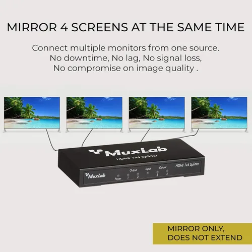 Miniatura 5 de MuxLab Divisor HDMI 1x4 1 en 4 salidas, soporta 3D 4K @30HZ Full HD 1080P @ 60Hz para Xbox PS4 PS3 Fire Stick Roku Blu-Ray Player Apple TV HDTV