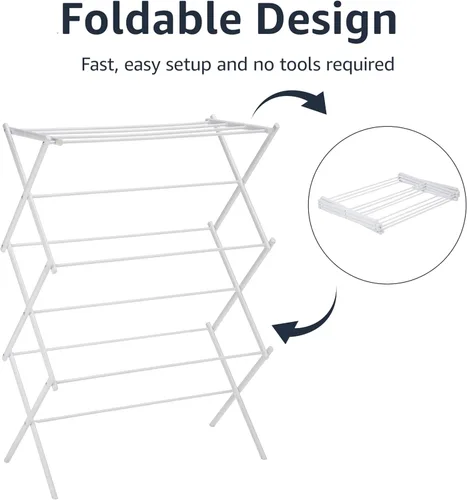 Miniatura 3 de Amazon Basics Estante portátil plegable para ropa de secado al aire, uso en interiores y exteriores, 14.5 pulgadas de profundidad x 29.5 pulgadas