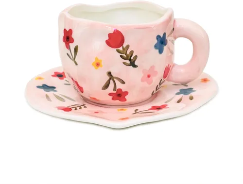 Miniatura 14 de Taza de cerámica Noviko Cloud con platillo, taza de té en forma de nube para niñas y mamá, 11 oz Cielo azul y nubes blancas