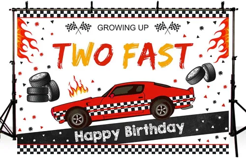 Miniatura 4 de SENDY Carro de carreras de 7 x 5 pies, dos telón de fondo rápido, decoración de fiesta de segundo cumpleaños, suministros para niños, tablero