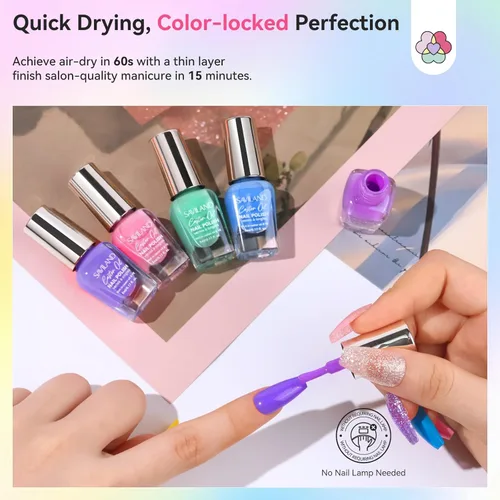 Miniatura 5 de SAVILAND Juego de esmaltes de uñas de 20+3 colores: 0.2 fl oz de secado rápido pastel kit de esmalte de uñas regular primavera verano esmalte
