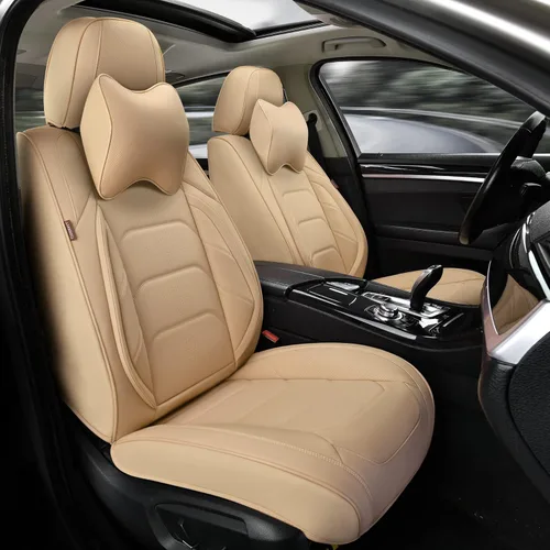 Miniatura 14 de TIEHESYT - Fundas de asiento de auto color negro, fundas de cuero transpirable para asientos delanteros y reposacabezas, ajuste interior universal