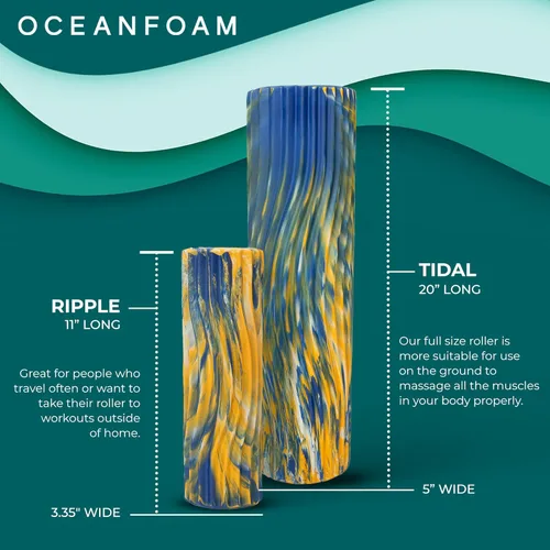 Miniatura 6 de Oceanfoam Tidal Roller - Real, Dorado y Natural Marmoleado - Rodillo de espuma de masaje muscular para dolor de espalda y estiramiento, textura