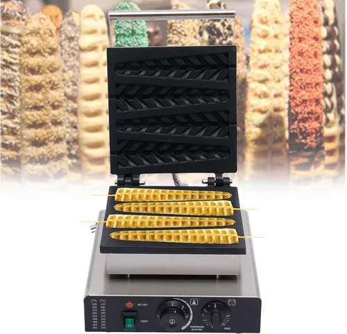 Miniatura 11 de Máquina de hacer gofres comercial de acero inoxidable de 1750 W, máquina de panadería redonda de 110 V, máquina eléctrica para hacer gofres de acero