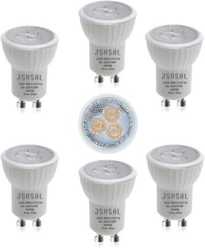 Miniatura 18 de Paquete de 2 mini bombillas LED MR11 GU10 de 1.378 in, luz blanca suave de 3000 K, CA 85-265 V, 3 W GU10 bombillas de foco de base que reemplazan