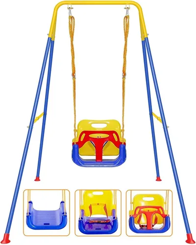 Columpio 3 en 1 para niños pequeños con marco, para interiores y exteriores, columpio para bebé con cinturón de seguridad para uso en interiores y