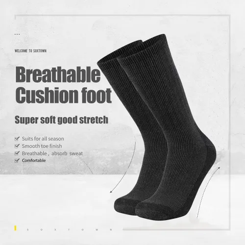 Miniatura 2 de SOX TOWN Men's Merino Wool Cushion Crew Socks Moisture Wicking Control for Outdoor Hiking Work Boot Thermal Warm All Seasons