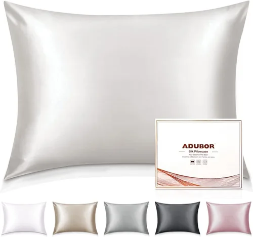 Miniatura 32 de Adubor Funda de almohada 100% de seda, fundas de almohada de seda de morera, 22 fibras de grado Momme 6A, funda de almohada de seda para la salud
