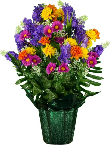Miniatura 29 de Sympathy Silks Flores artificiales para cementerios – Decoraciones para tumbas - 1 ramo de flores silvestres de violeta púrpura y naranja, 1 montura