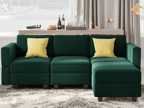 Miniatura 18 de Belffin Módulo de Almacenamiento con Otomana para Sofá Seccional Modular Asiento Cuadrado Cubo de Terciopelo Azul