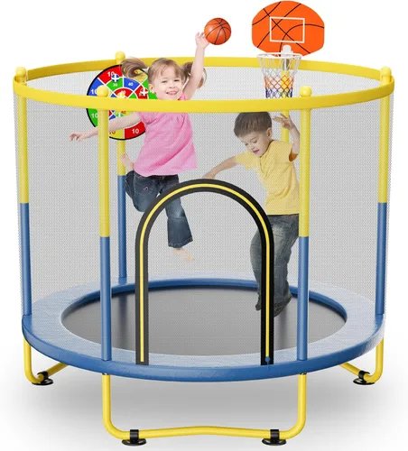 Trampolín interior de 6 pies para niños de 1 a 8 años, mini trampolín para interiores y exteriores de 72 pulgadas con red de seguridad, aro de