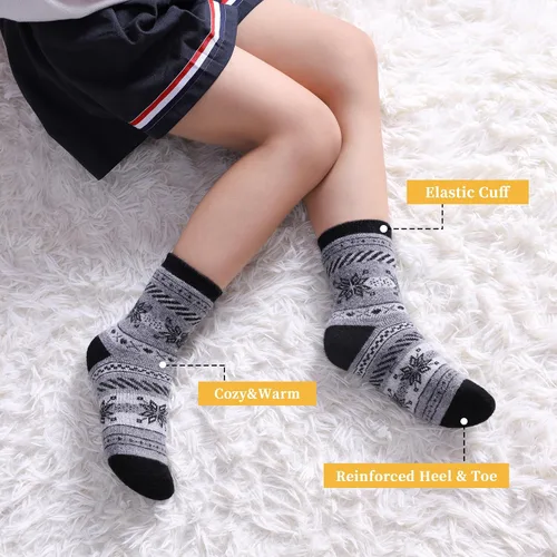 Miniatura 2 de FNOVCO Calcetines de lana para niños pequeños, cálidos, de lana gruesa, para senderismo, térmicos, acogedores, para niños y niñas, paquete de 6