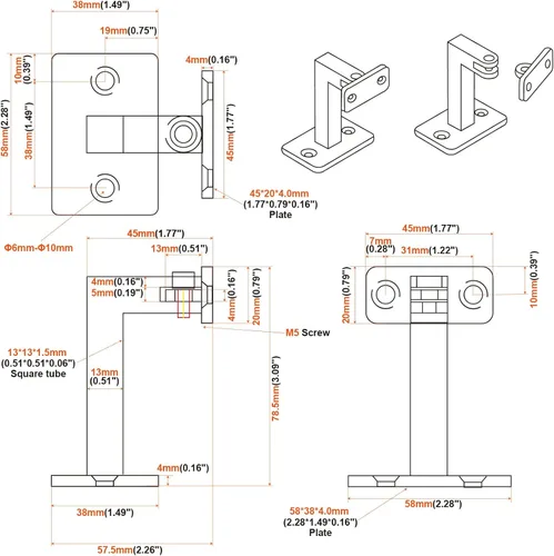 Miniatura 3 de RealPlus Soportes de pasamanos ajustables resistentes giratorios cuadrados para escaleras de escalera, paquete de 3