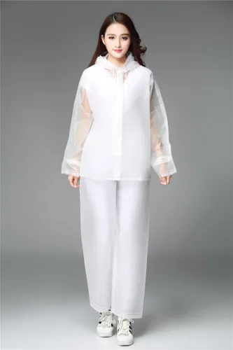 Miniatura 3 de Freesmily Chubasquero reutilizable transparente para mujeres y hombres, impermeable, traje de lluvia, conjunto de pantalones con capucha