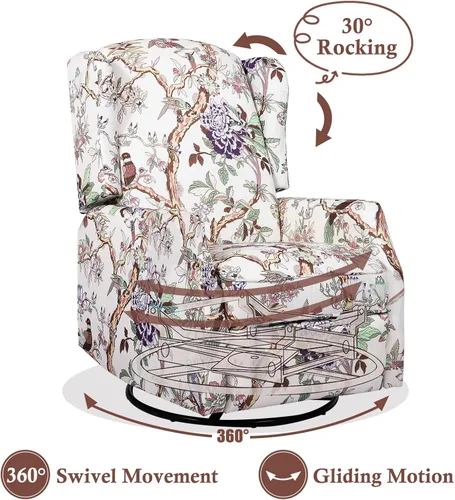 Miniatura 3 de Silla reclinable giratoria, mecedora deslizante para guardería, silla reclinable floral con respaldo de ala, silla reclinable en liquidación, silla