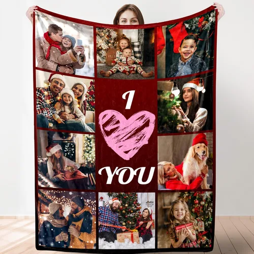 Miniatura 27 de YESCUSTOM Manta personalizada con texto fotográfico, manta personalizada con mis propias imágenes para Navidad, familia, mamá, papá, perro