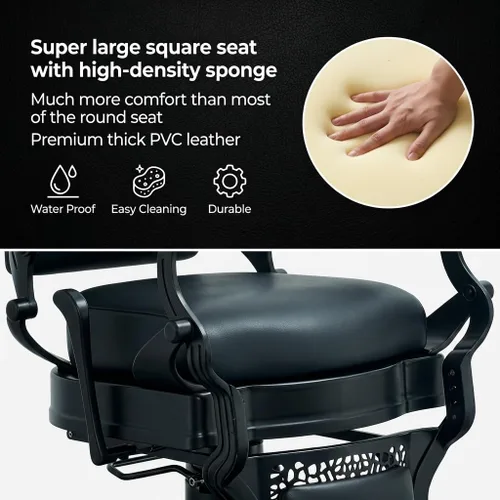 Miniatura 5 de Grace&Grace Silla de peluquería para peluquería, resistente 700 libras, silla reclinable para peluquería, estilista, tatuaje, hogar (negro y negro)