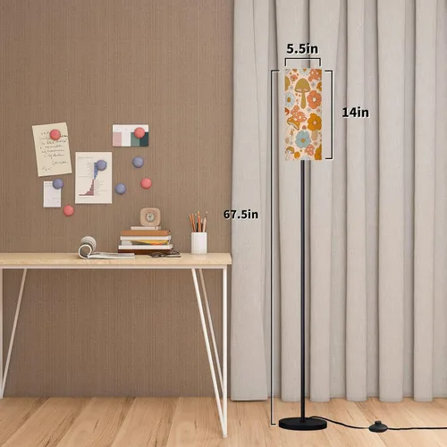 Miniatura 2 de Lámparas de pie modernas para sala de estar, retro de los años 70, 60, hongos florales, hippie, flores, de verano, con pantalla de lino, lámpara