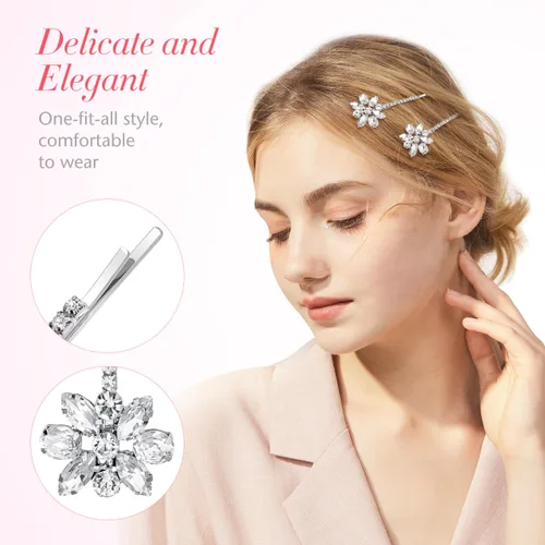 Miniatura 4 de Lurrose Pinzas Bobby con diamantes de imitación: horquillas decorativas para el cabello de las mujeres - Clip de pelo de novia para mujeres y niñas