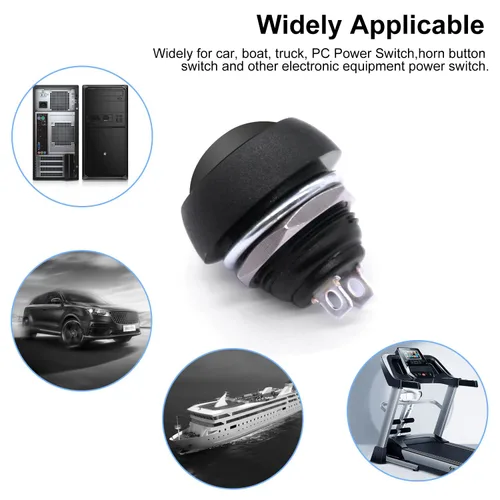 Miniatura 5 de Twidec /6 unids interruptor de botón momentáneo de 0.472 in agujero de montaje de 1/2 "encendido apagado mini redondo impermeable negro con cables