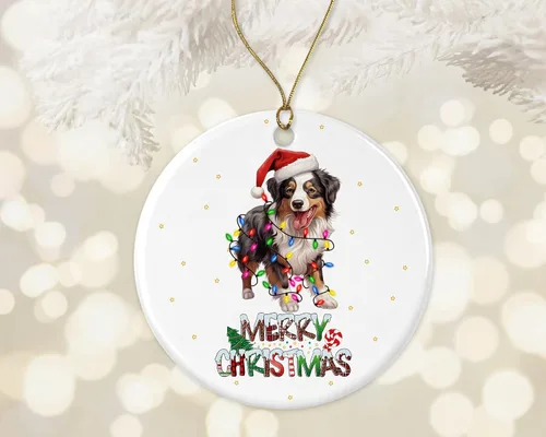 Adorno de pastor australiano, adorno de Feliz Navidad, regalo de adopción de perro, adorno de primera Navidad, recuerdo del perro, adornos de