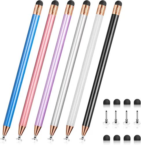 Miniatura 10 de Stylus Negro 6 Piezas, Lápiz Stylus de Metal 2 en 1 para Pantalla Táctil, Puntas de Goma de Alta Precisión y Sensibilidad, Compatible con iPhone