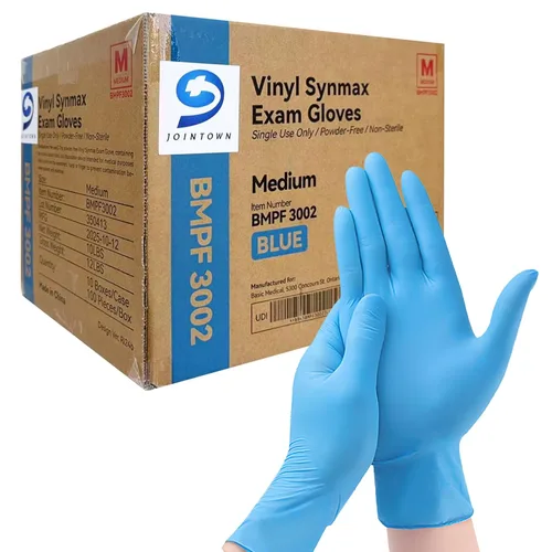 Jointown Guantes básicos de examen de vinilo, guantes de seguridad, sin látex y sin polvo, guantes médicos desechables Synmax, BMPF3002 medianos