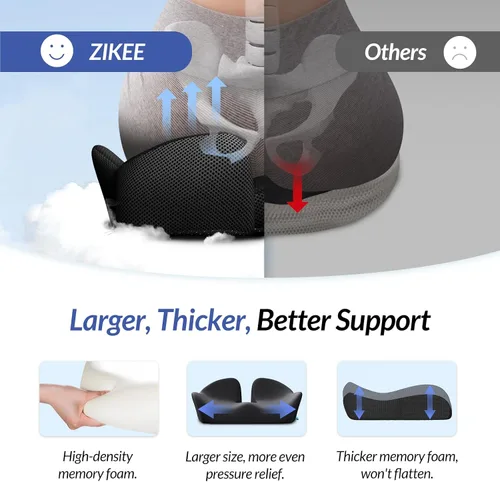 Miniatura 4 de ZIKEE Cojín de asiento grueso, almohada ergonómica de espuma viscoelástica para hemorroides para cadera, ciática, alivio de sentado prolongado