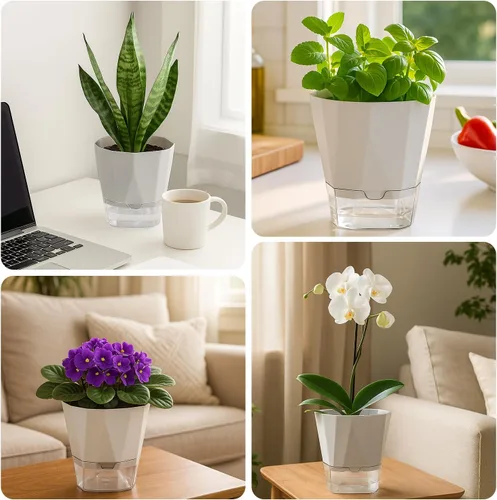 Miniatura 7 de Paquete de 6 macetas de riego automático de 5 pulgadas, macetas de riego automático para plantas de interior y exterior, macetas de riego automático
