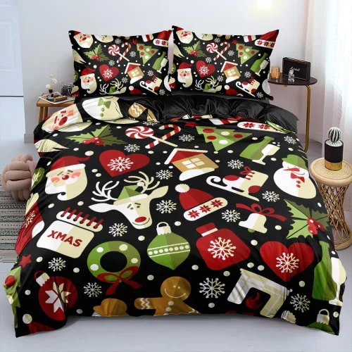 Miniatura 15 de Juego de funda de edredón de Navidad 3D, fundas de edredón y fundas de almohada con patrón de lazo rojo, juegos de ropa de cama de color pulido