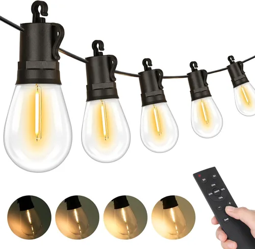 Miniatura 13 de Brightever Guirnalda de luces para exteriores de 25 pies impermeable, luces LED para patio con 8+1 bombillas Edison S14 inastillables, luces