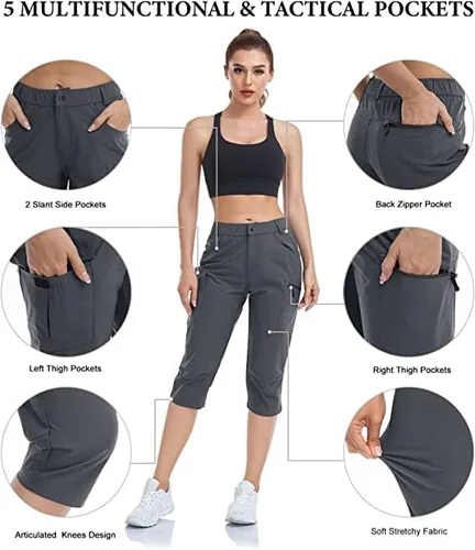 Miniatura 5 de Panmouo Pantalones tipo cargo para mujer, pantalones capri ligeros, de secado rápido, transpirables, capris