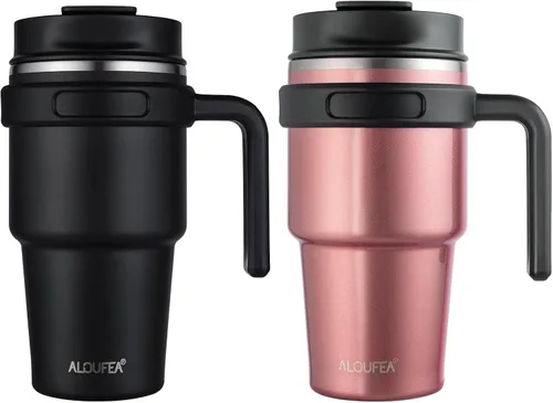 Miniatura 24 de Taza/vaso de café aislado de 20 onzas con asa, vaso de viaje de acero inoxidable con tapa y popote, vaso de doble pared con aislamiento al vacío a