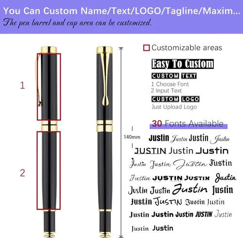 Miniatura 3 de Bolígrafo personalizado de texto/logotipo con 3 repuestos negros, negocios grabados, lujo, ejecutivo profesional, oficina, el mejor juego de regalo