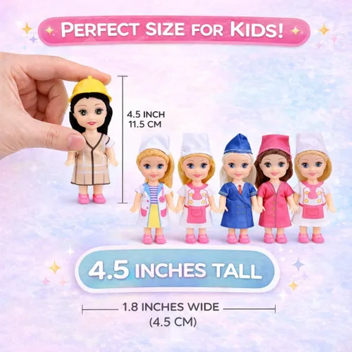 Miniatura 6 de Liberty Imports Little Career - Muñecas pequeñas con vestidos, mini muñecas pequeñas imaginativas con trajes para chef, médico, piloto, ingeniero