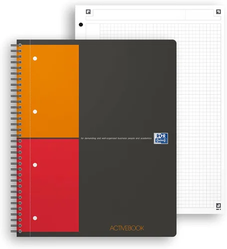 Miniatura 2 de OXFORD 100104329 Activebook International A4 + a cuadros con índice indexable y bolsillo para documentos, bloque de cuaderno en espiral gris, una