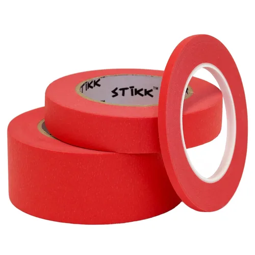 Miniatura 8 de STIKK Cinta para pintores – 10 unidades de cinta de pintor roja – 1 pulgada x 60 yardas – Cinta de pintura para pintura, bordes, recortes, techos
